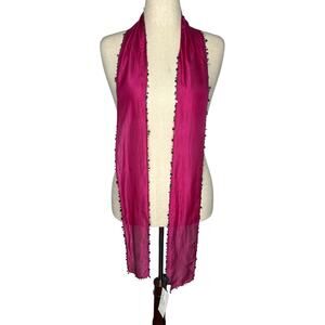 Eileen Fisher Scarf Skinny Pink Whisper Silk Rosa Hot Pink 78" Embellished